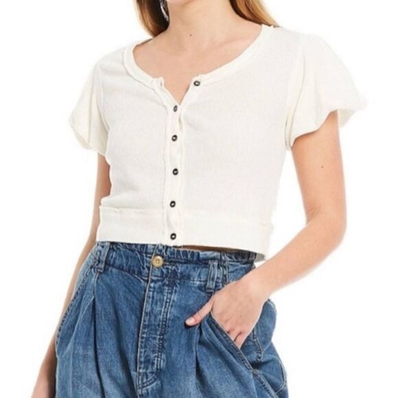 FREE PEOPLE Buttons Down Cropped Top.Size M - Picture 2 of 13